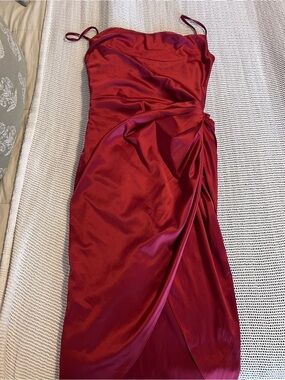 Red Satin Slip Dress with Spaghetti Straps